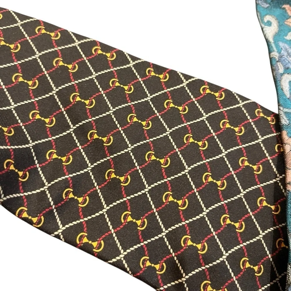 Vintage halston tie lot made in USA silk bow ties floral blue black purple new
